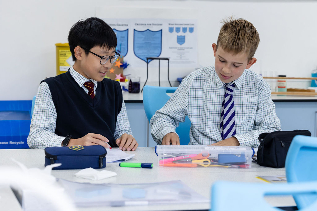 Two Horris Hill School students working in the Science Labs