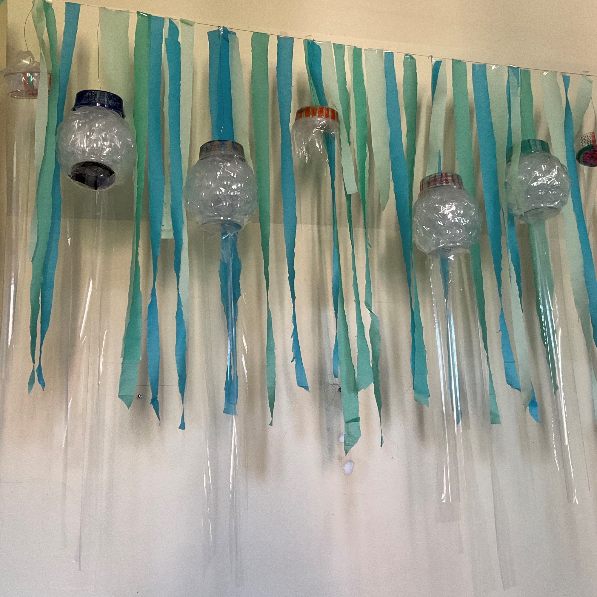 Classroom jelly fish decorations inspired by the Sustainable Development Goal Life Under Water